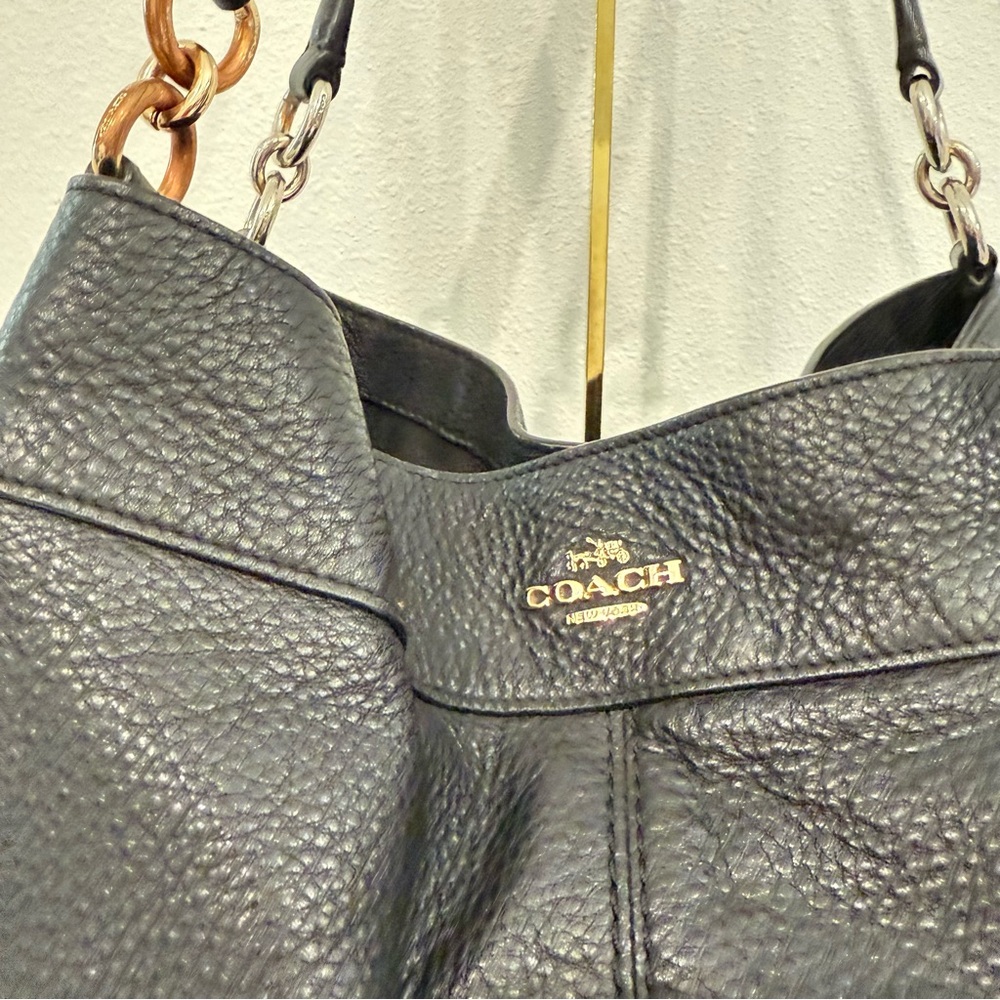 Coach Lexy Black Pebbled Leather Purse Shoulder Bag Hobo Tote F23511 - Picture 3 of 15